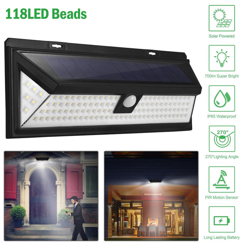 118 LEDs Solar Wall Light Outdoor Motion Sensor Lamp Outdoor Lighting - DailySale