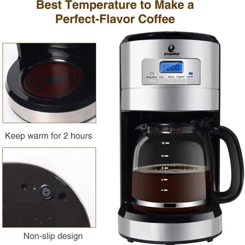 12-Cup Programmable Stainless Steel Coffee Maker Kitchen Essentials - DailySale