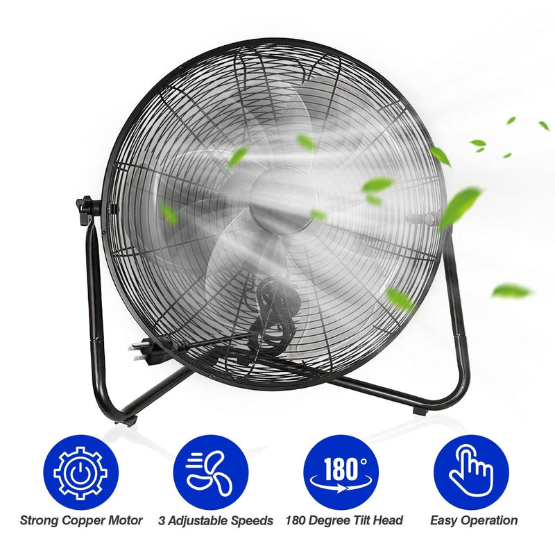 12" Floor Fan Copper Motor High-Velocity with 3 Adjustable Speeds Household Appliances - DailySale