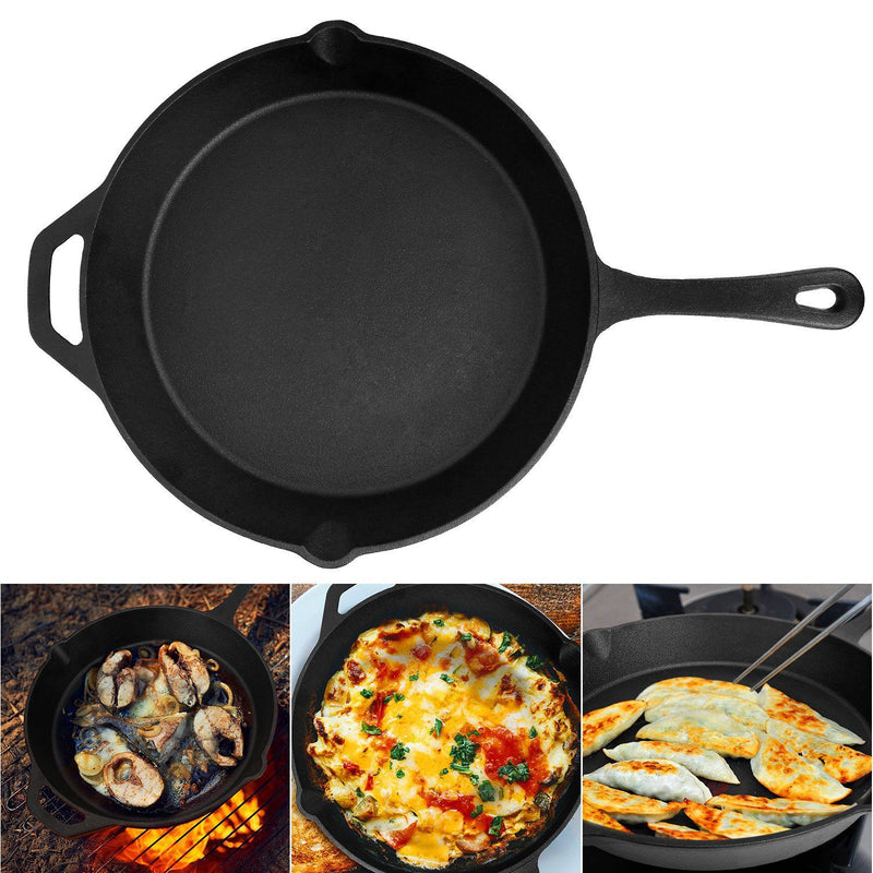 12 Inch Pre-Seasoned Cast Iron Skillet Oven Safe Cookware Kitchen & Dining - DailySale