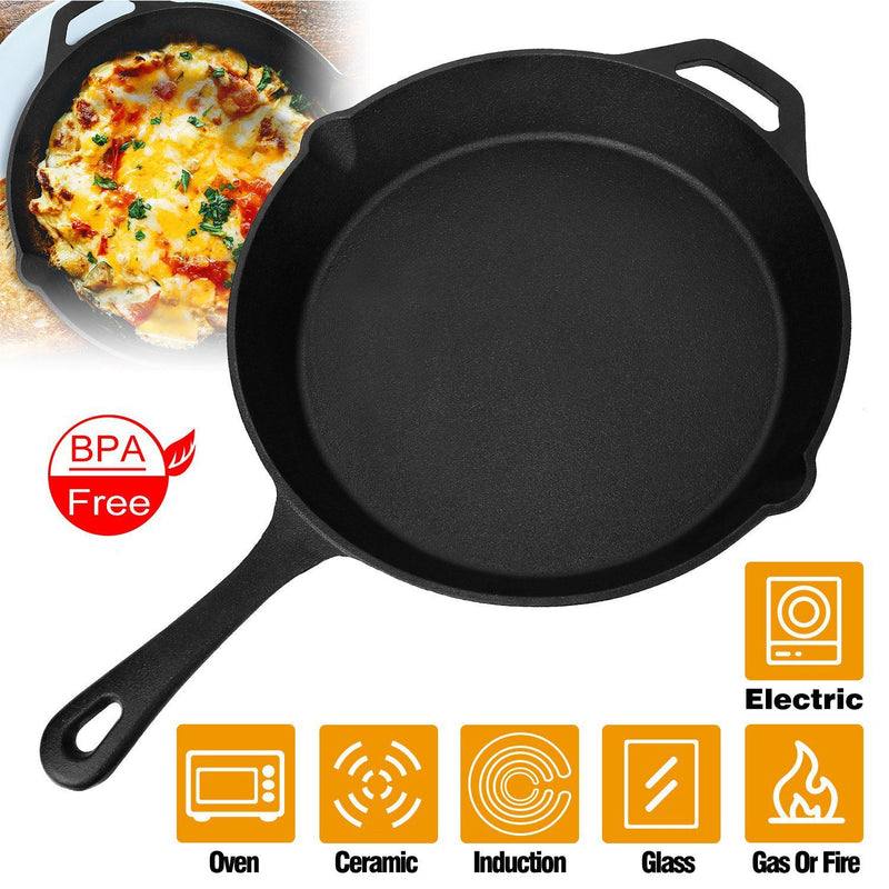 12 Inch Pre-Seasoned Cast Iron Skillet Oven Safe Cookware Kitchen & Dining - DailySale