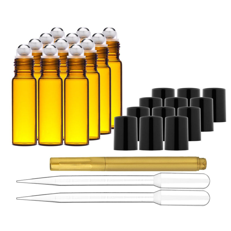 12-Pack: Amber Glass Bottles 10ml with Stainless Steel Roller Balls Everything Else - DailySale