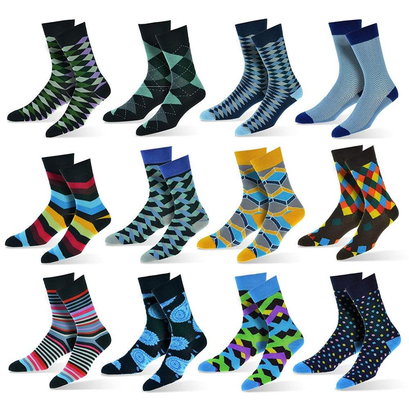 12-Pack: Cotton Fashion Patterned Men's Socks Men's Apparel Collection A - DailySale