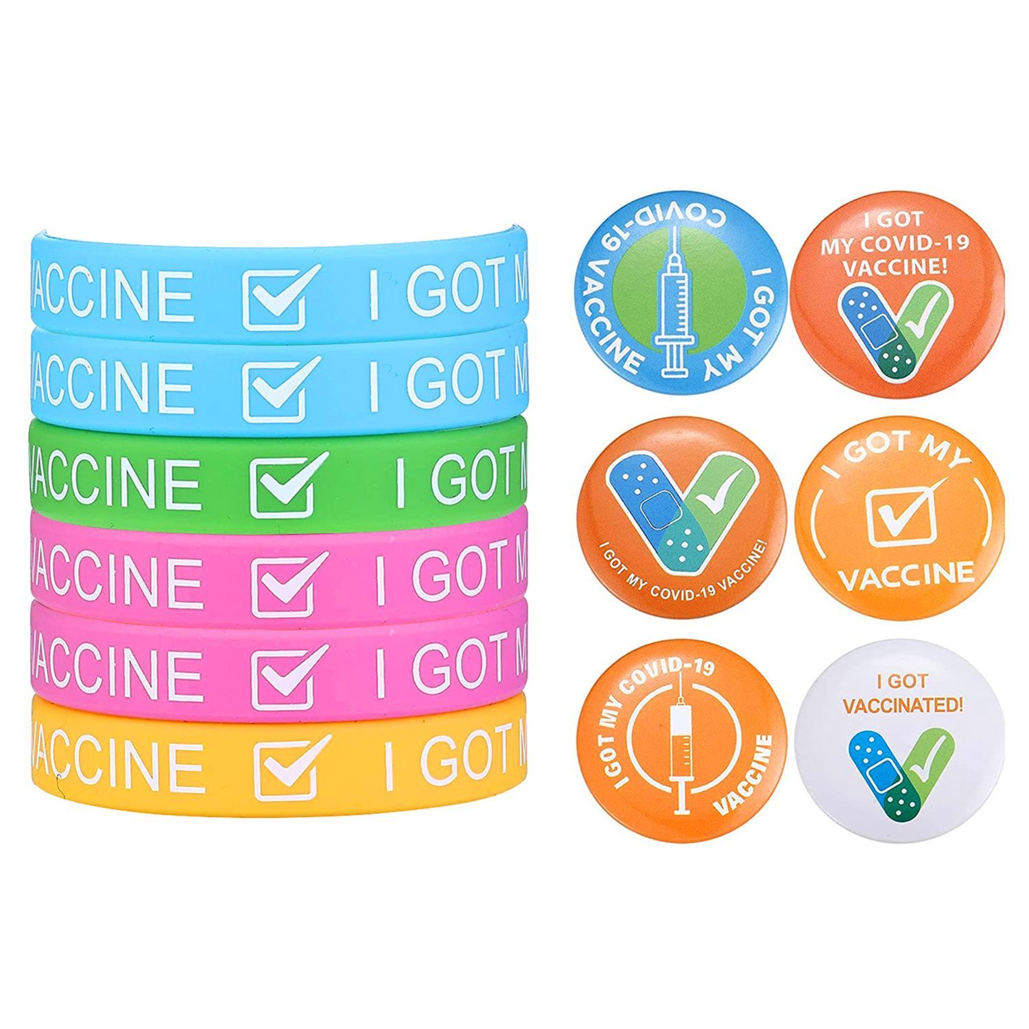 12-Pack: I Got My Covid-19 Vaccine Wristband Bracelets with Badges Bracelets - DailySale