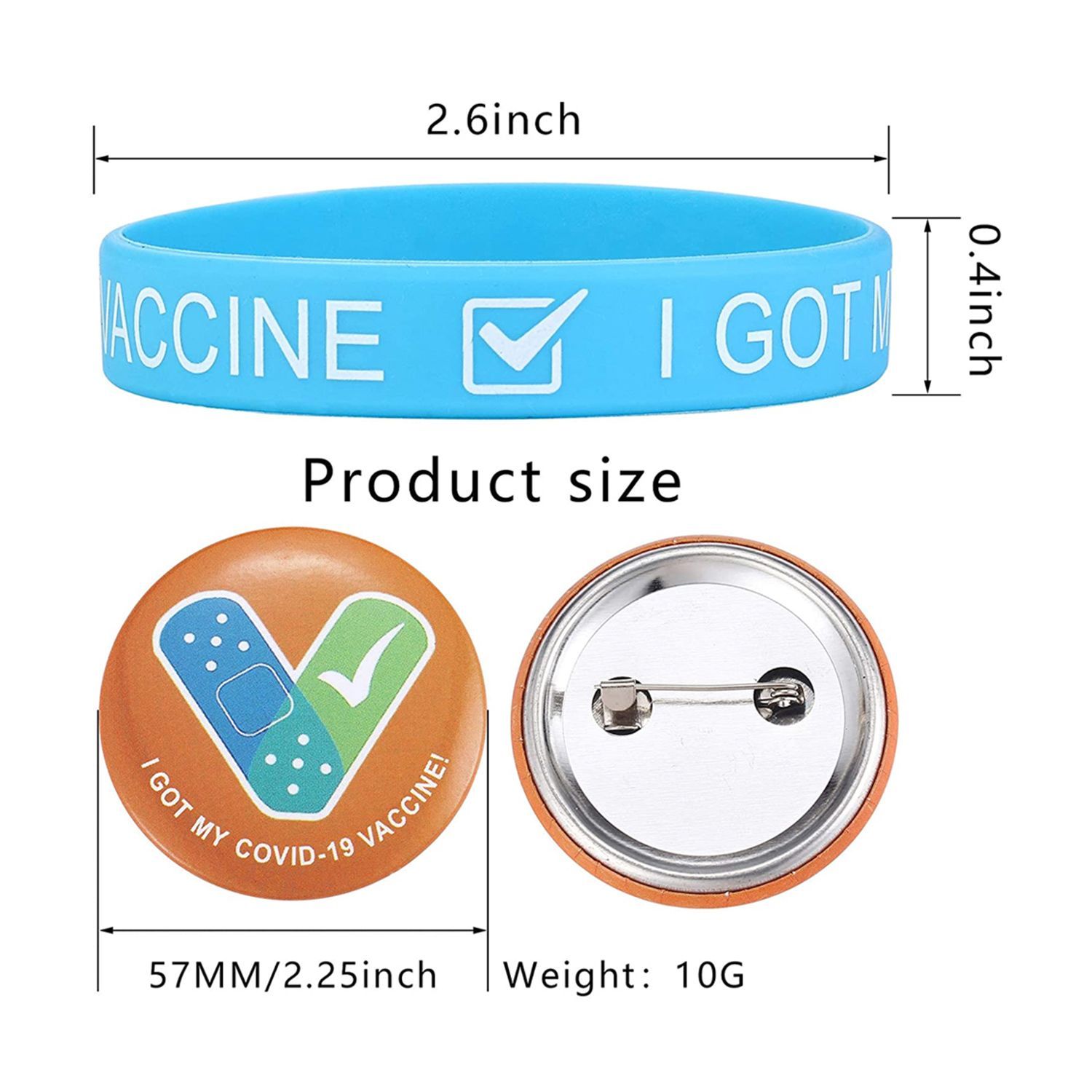 12-Pack: I Got My Covid-19 Vaccine Wristband Bracelets with Badges Bracelets - DailySale