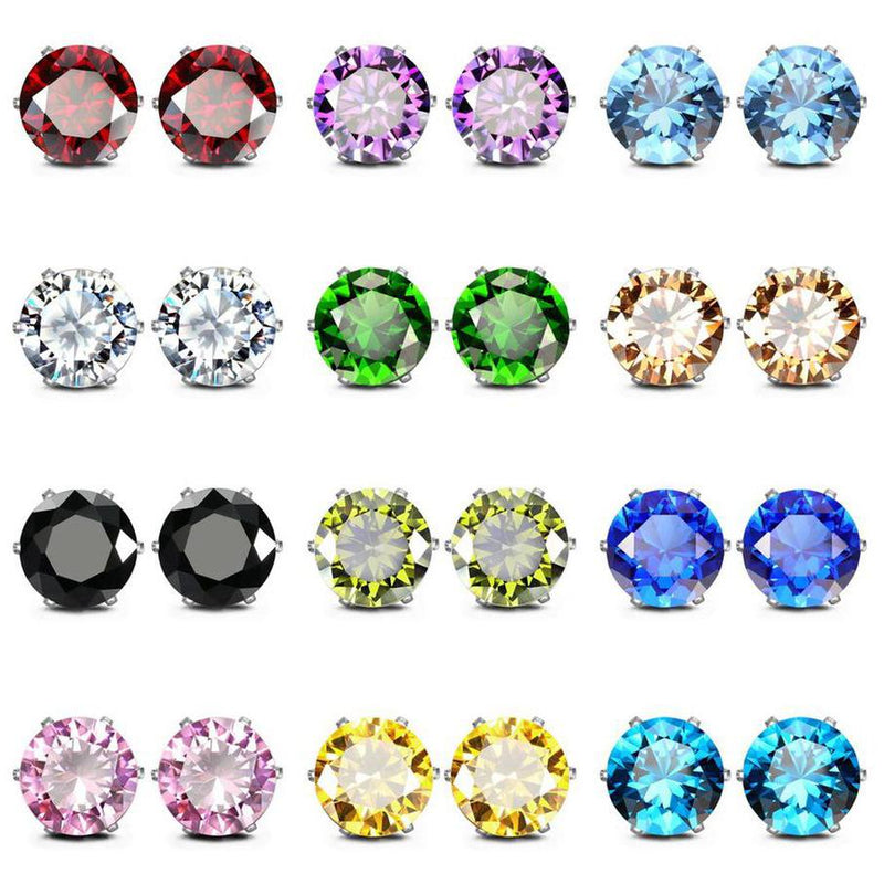 12-Pack: Rhodium-Plated Crystal Birthstone Stud Earrings Earrings - DailySale