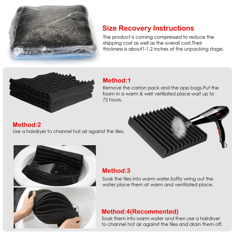 12-Pack: Sound Proof Padding Acoustic Foam Panels Headphones & Audio - DailySale