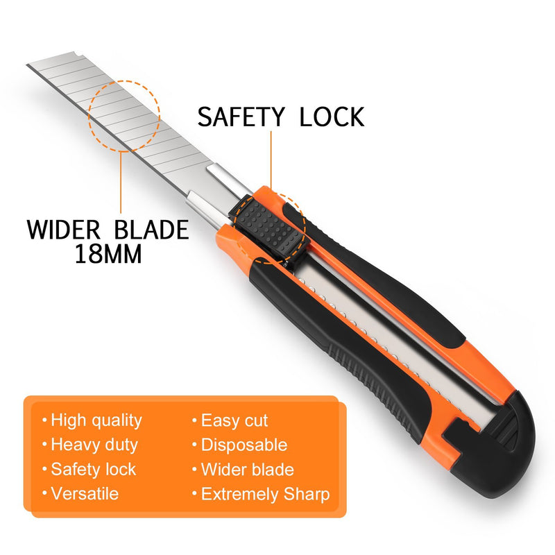 Retractable Box Cutter Utility Knife with Safety Lock and 4 Sharp