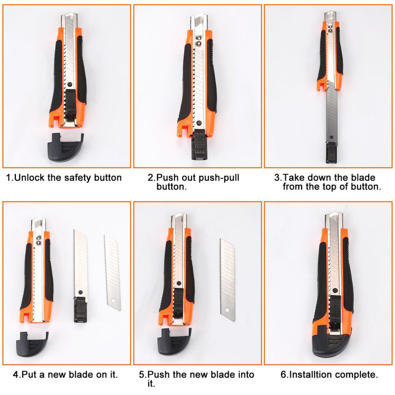 12-Packs: AGPtEK Utility Knife 18mm Retractable Safety Box Cutter with 12 Extra Spare Blades Home Improvement - DailySale