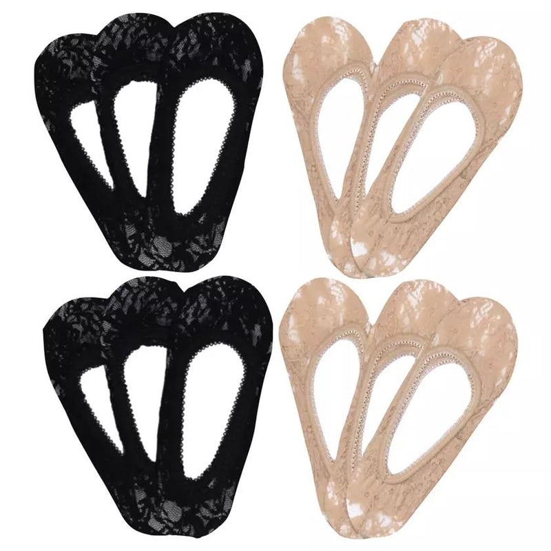 12-Pairs: All Floral Lace Invisible Liner Socks Women's Accessories Black/Beige - DailySale