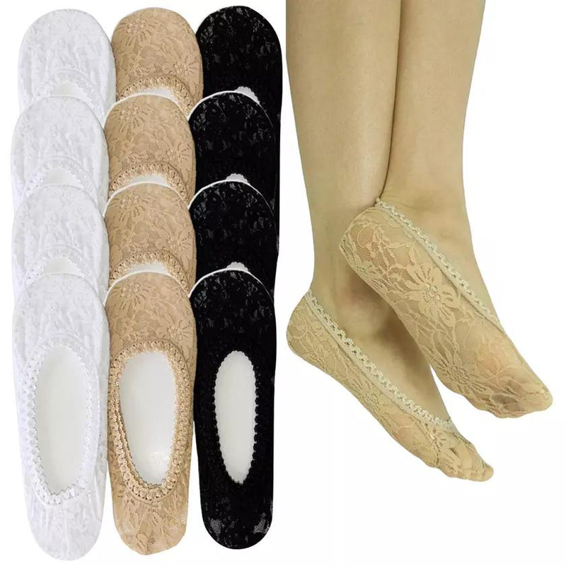 12-Pairs: All Floral Lace Invisible Liner Socks Women's Accessories Black/White/Beige - DailySale