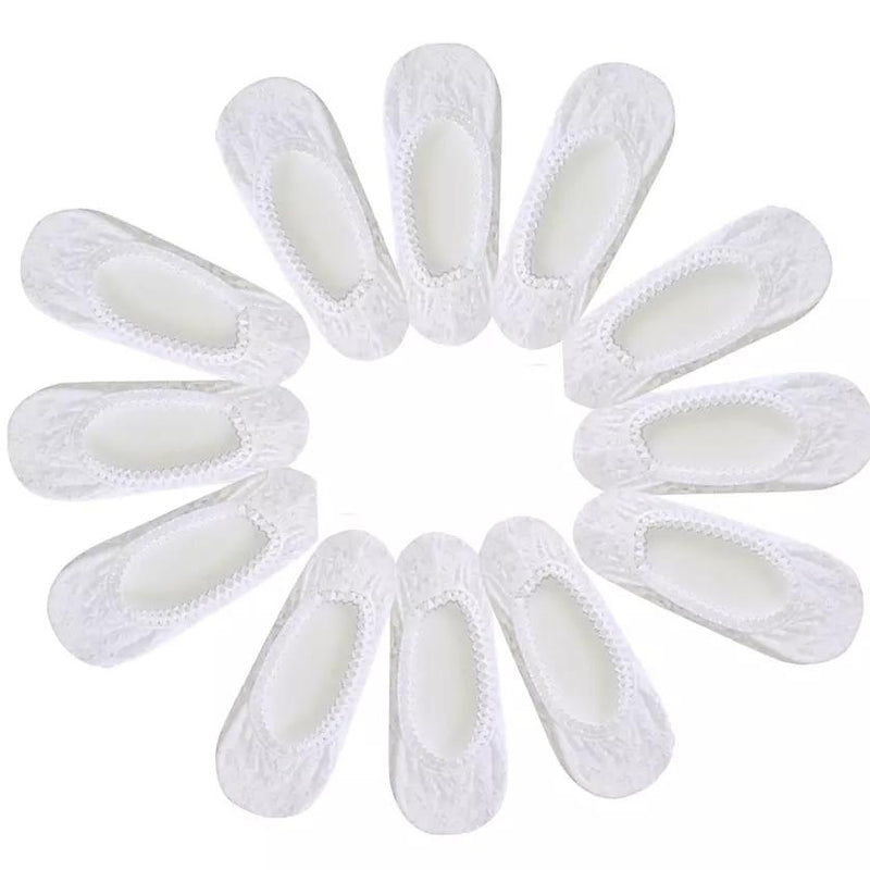 12-Pairs: All Floral Lace Invisible Liner Socks Women's Accessories White - DailySale