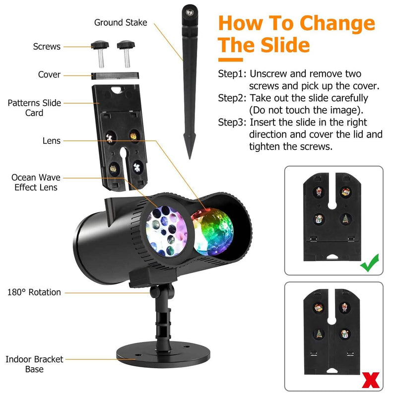 12 Patterns LED Projector Lights IP65 Waterproof Ocean Wave Projector Lamp with Remote Control Timer Holiday Decor & Apparel - DailySale