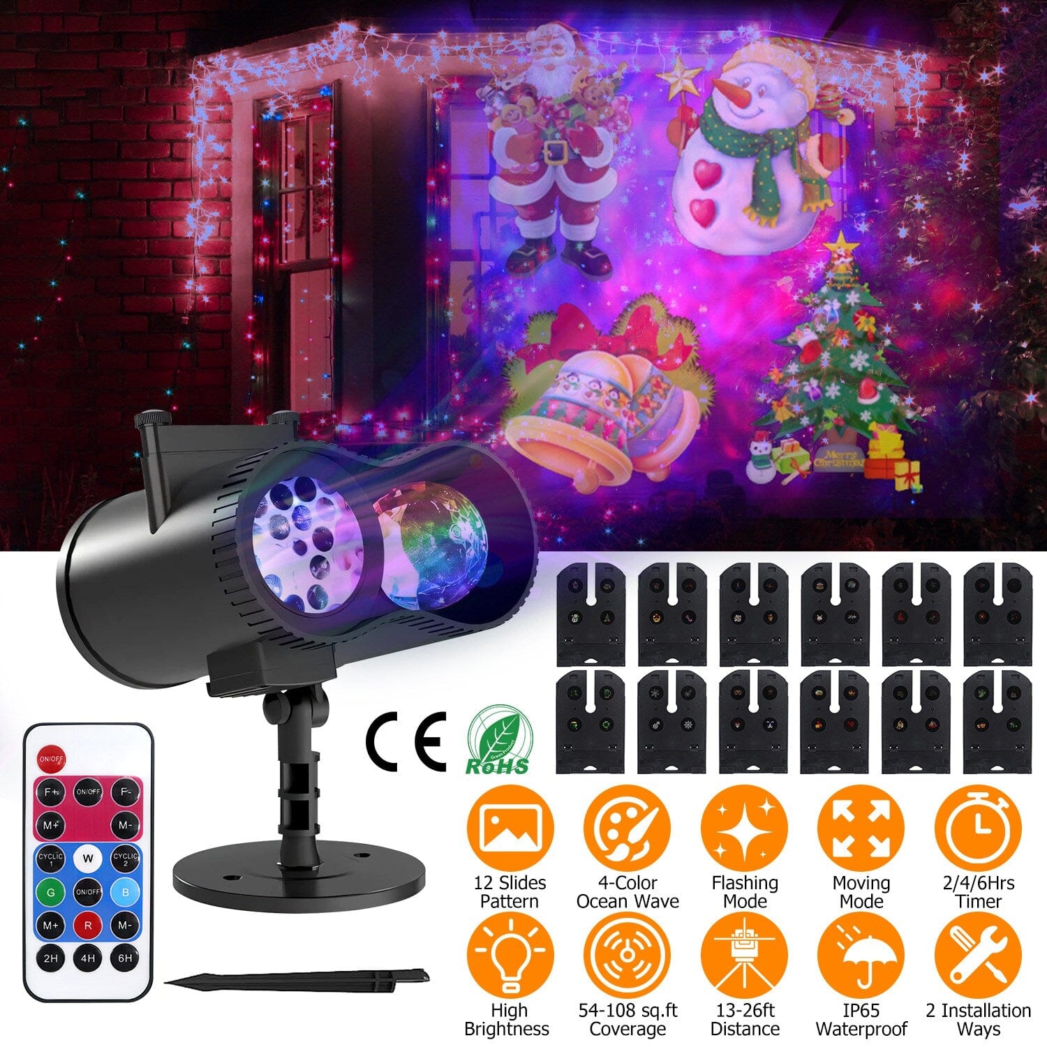 12 Patterns LED Projector Lights IP65 Waterproof Ocean Wave Projector Lamp with Remote Control Timer Holiday Decor & Apparel - DailySale