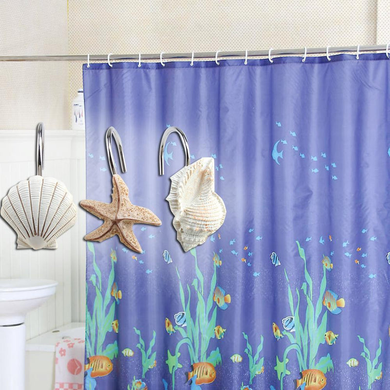 12-Piece: AGPTEK Decorative Seashell Shower Curtain Hooks Bath - DailySale