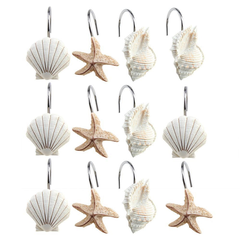 12-Piece: AGPTEK Decorative Seashell Shower Curtain Hooks Bath - DailySale