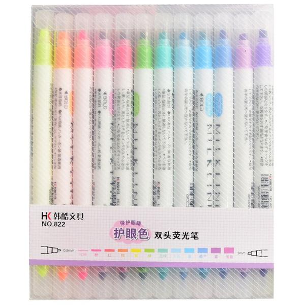 12-Piece: Cute Double Head Fluorescent Pen Highlighters Set Art & Craft Supplies - DailySale