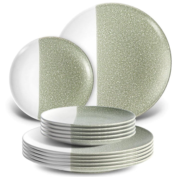 12-Piece: HITECLIFE Dinner Plates Set Wine & Dining Olive Green - DailySale