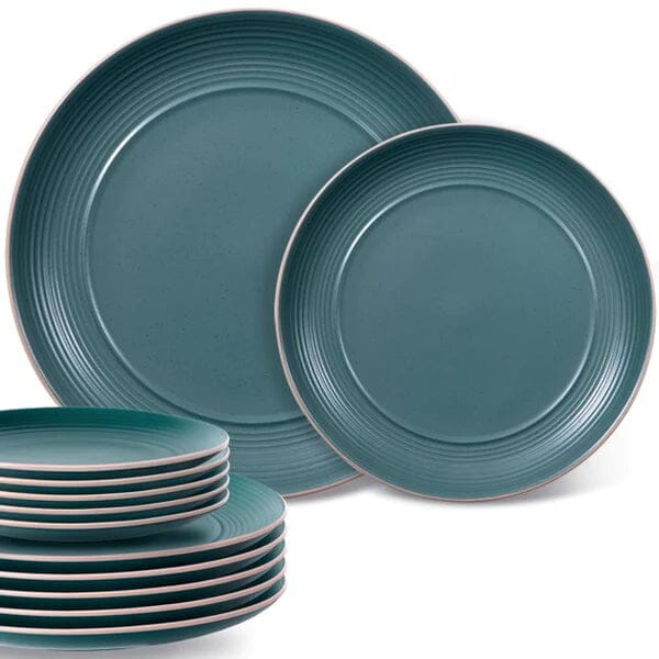 12-Piece: HITECLIFE Microwave and Dishwasher Safe Dinner Plates Set Wine & Dining Green - DailySale