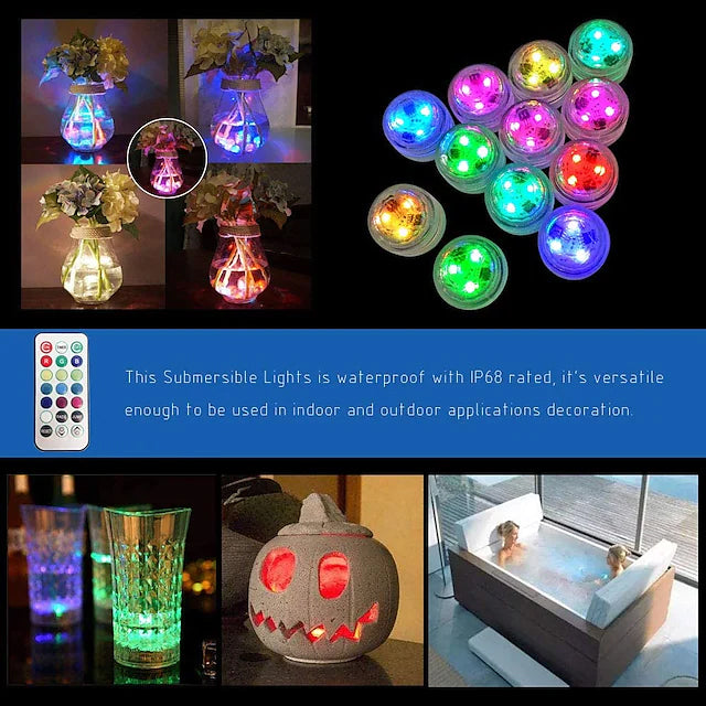 12-Piece: LED RGB Diving Light Remote Control Decorative Light Indoor Lighting - DailySale