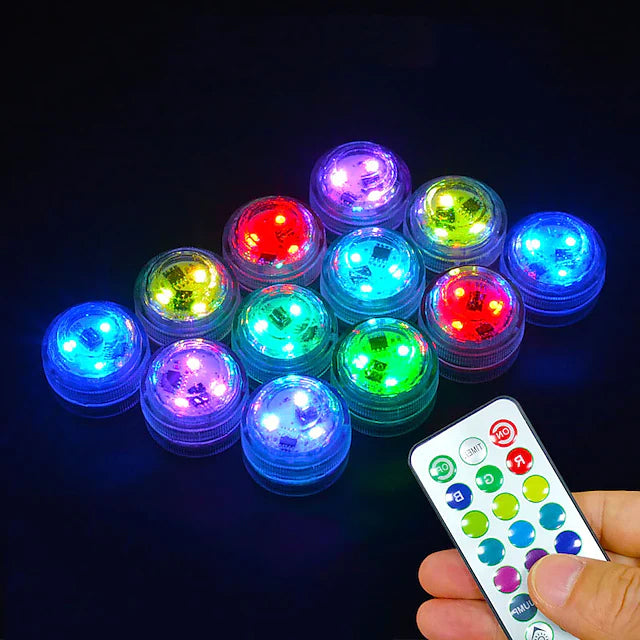 12-Piece: LED RGB Diving Light Remote Control Decorative Light Indoor Lighting - DailySale