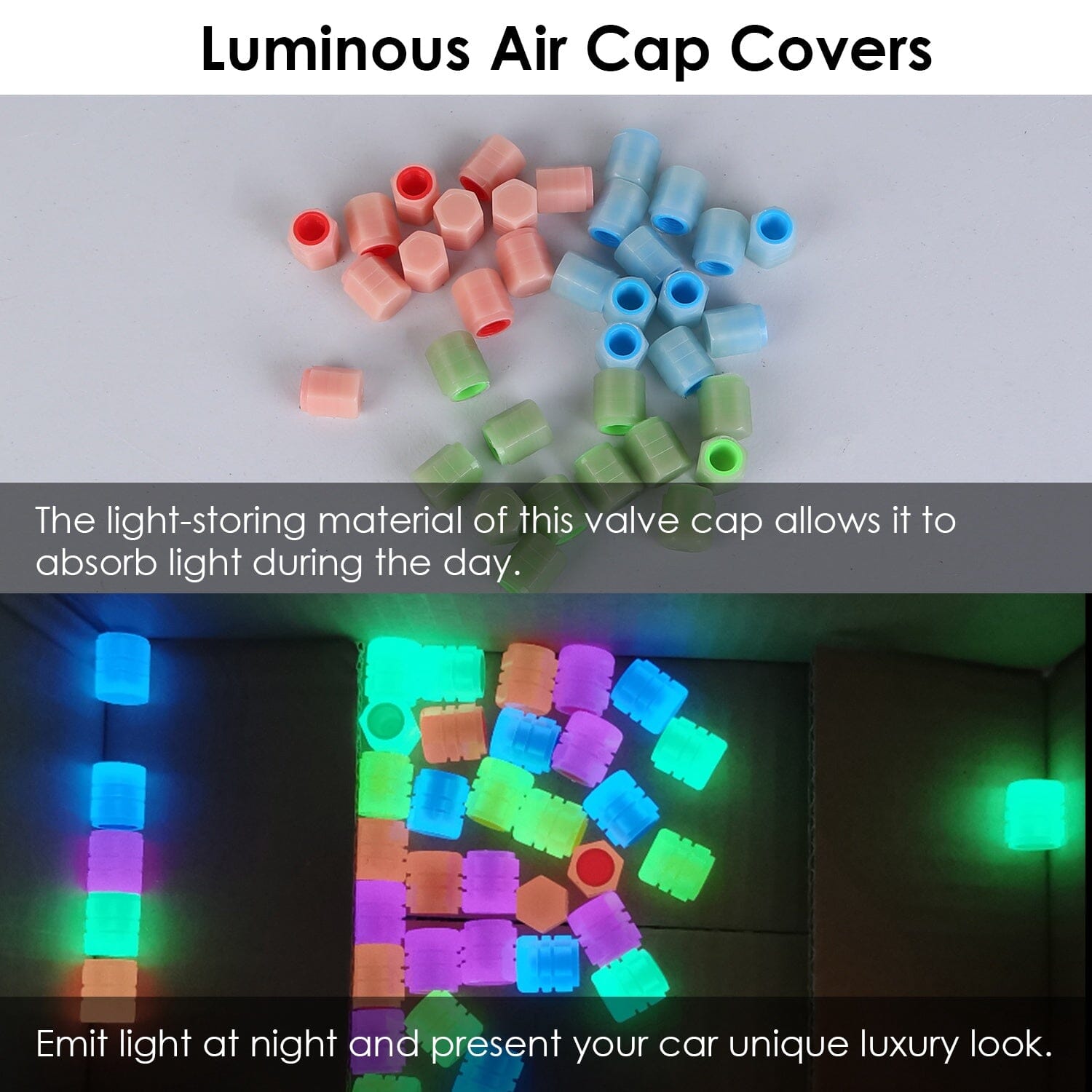 12-Piece: Luminous Car Tire Valve Stem Covers Automotive - DailySale