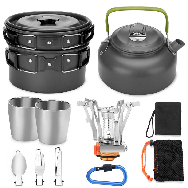 12-Piece: ODOLAND Camping Cookware Mess Kit with Mini Stove Sports & Outdoors - DailySale