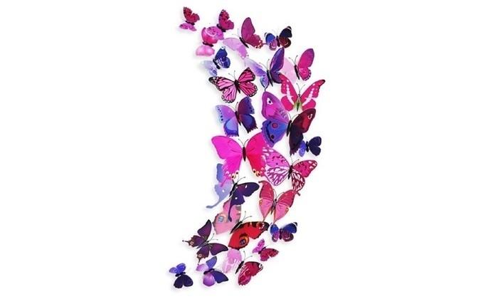 12-Piece Set: 3D Butterfly Magnets - Assorted Colors Furniture & Decor Pink - DailySale