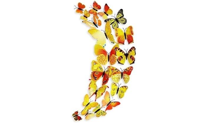 12-Piece Set: 3D Butterfly Magnets - Assorted Colors Furniture & Decor Yellow - DailySale