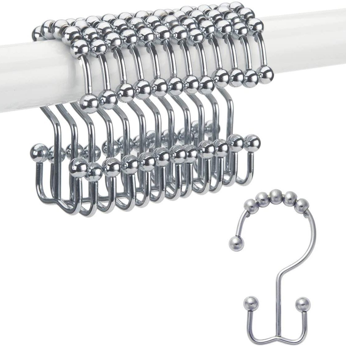 12-Piece Set: Titanker Shower Curtain Hooks Rings Bath Chrome - DailySale