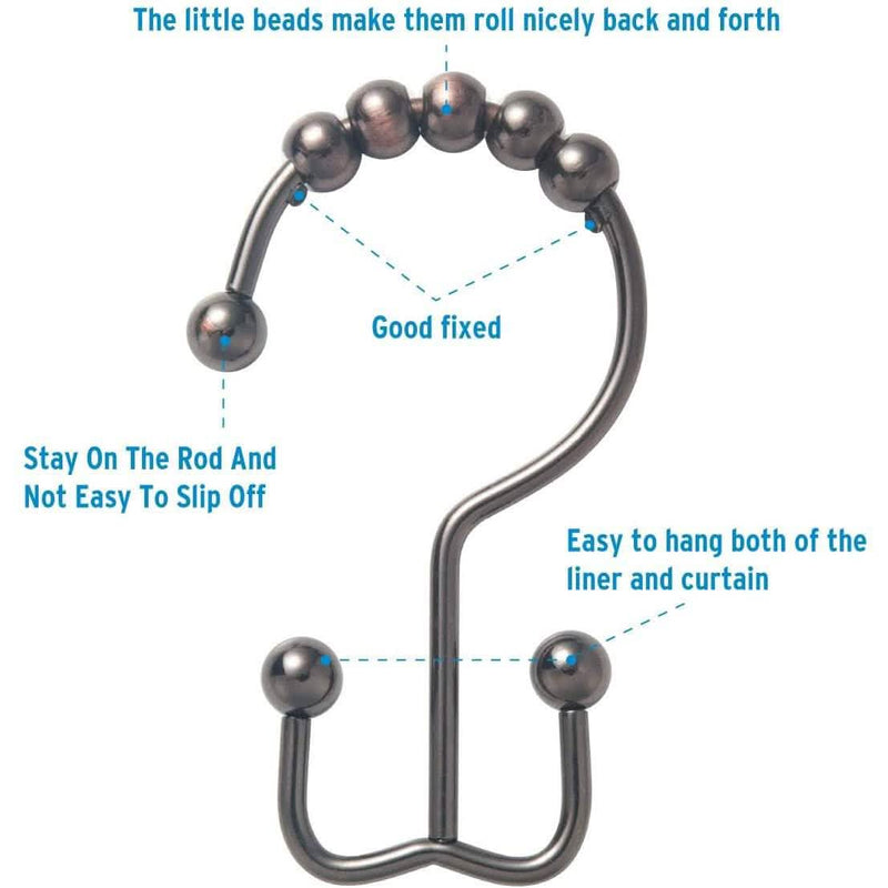 12-Piece Set: Titanker Shower Curtain Hooks Rings Bath - DailySale