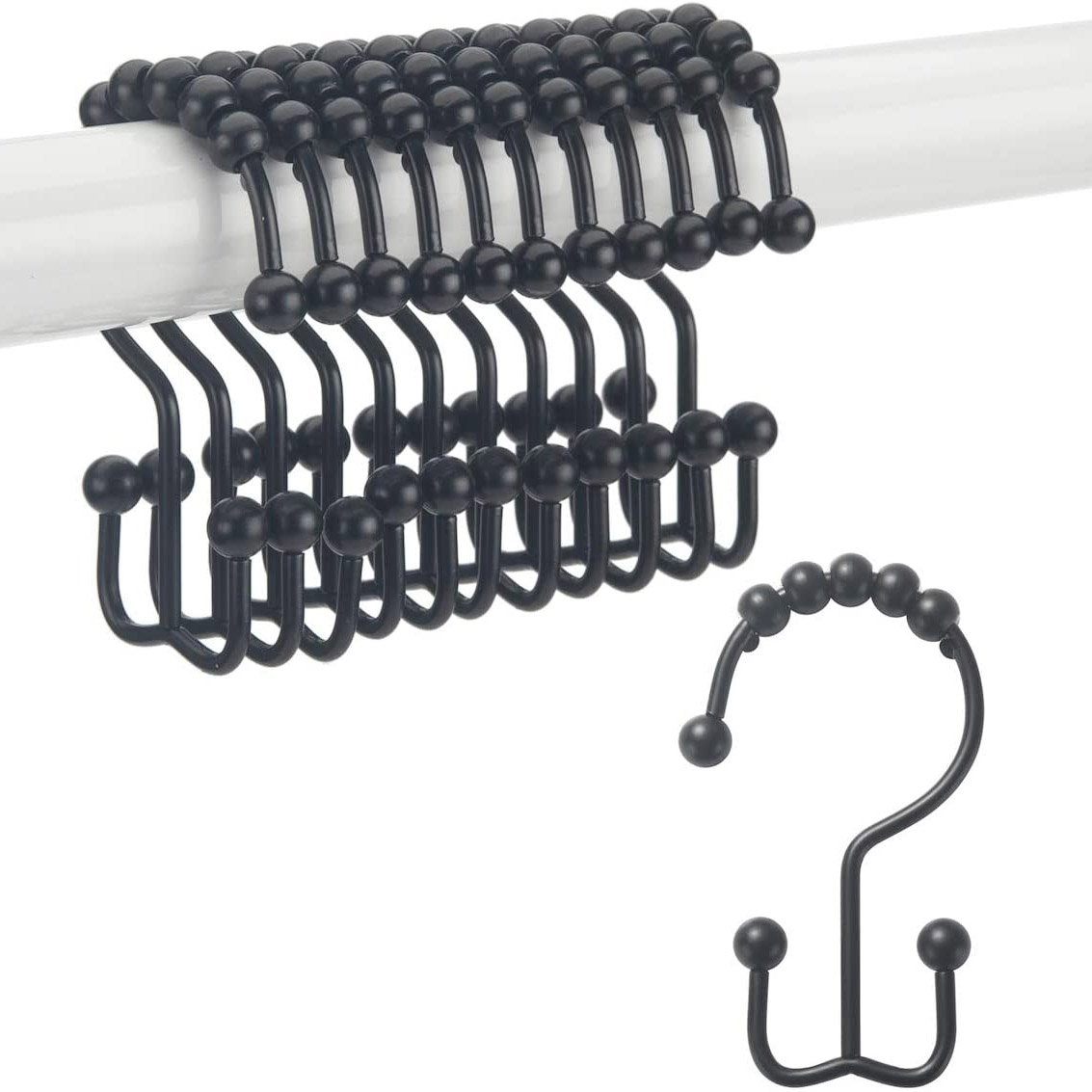 12-Piece Set: Titanker Shower Curtain Hooks Rings Bath Matte Black - DailySale