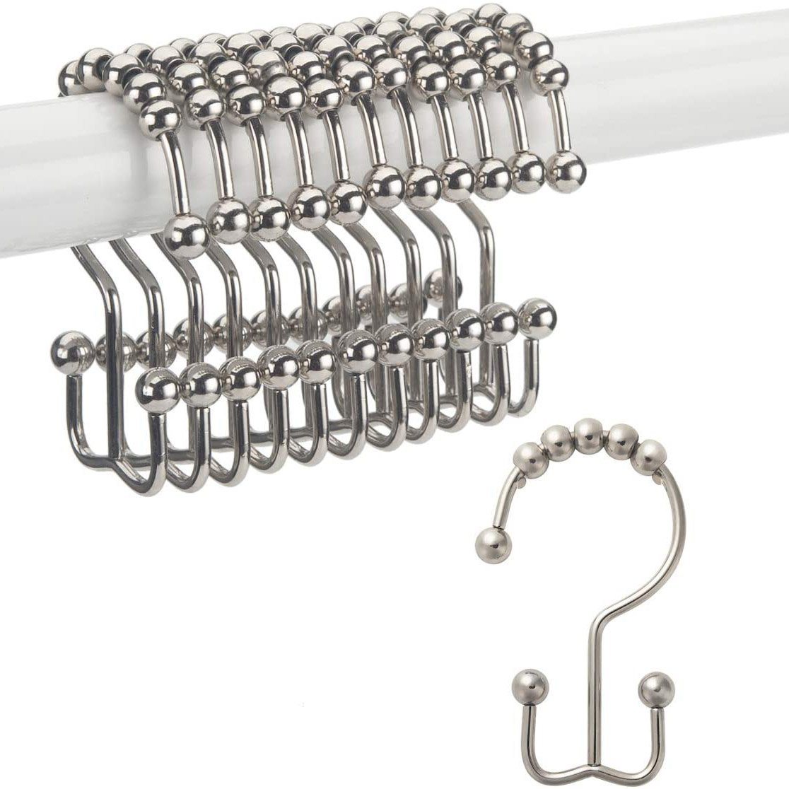 12-Piece Set: Titanker Shower Curtain Hooks Rings Bath Nickel - DailySale