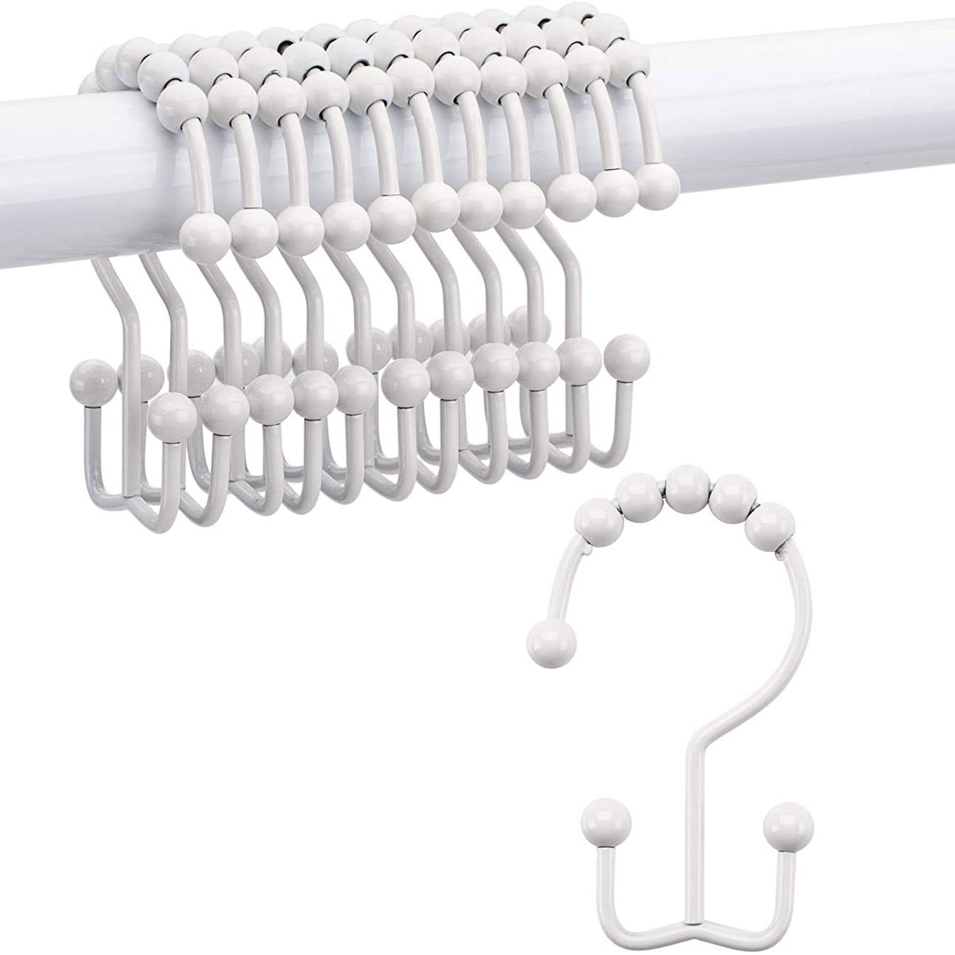 12-Piece Set: Titanker Shower Curtain Hooks Rings Bath White - DailySale