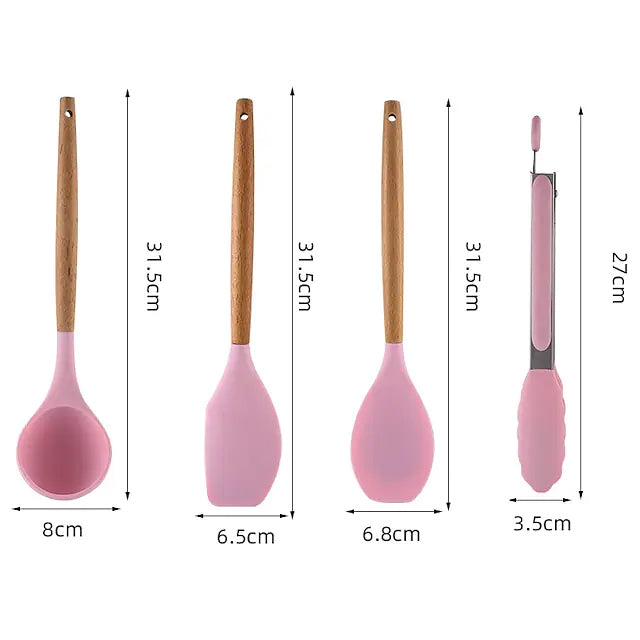 12-Piece: Wood Handle Silicone Kitchenware Kitchen Tools & Gadgets - DailySale