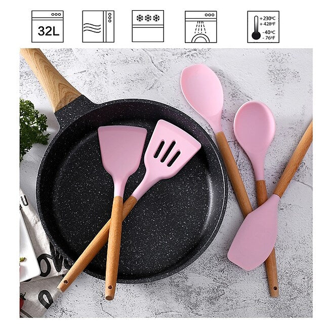 12-Piece: Wood Handle Silicone Kitchenware Kitchen Tools & Gadgets - DailySale