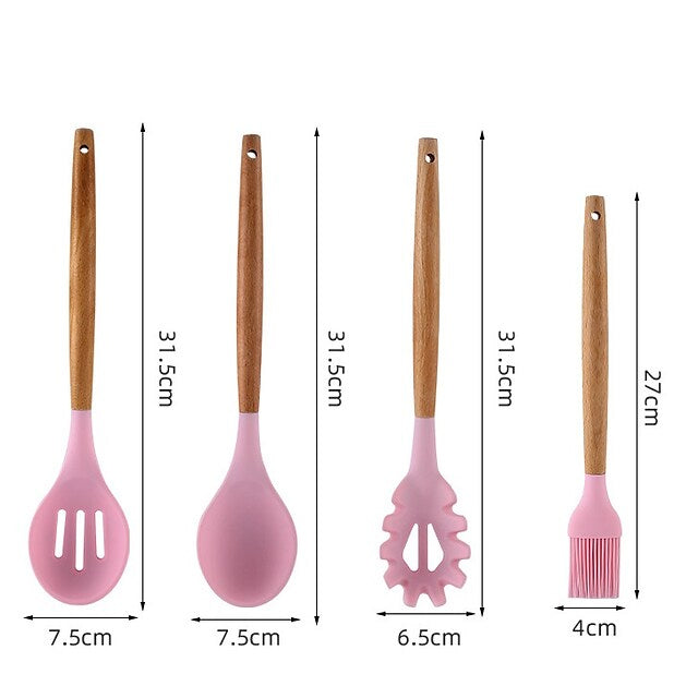 12-Piece: Wood Handle Silicone Kitchenware Kitchen Tools & Gadgets - DailySale