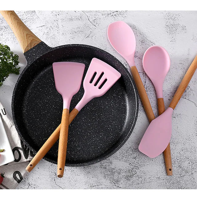 12-Piece: Wood Handle Silicone Kitchenware Kitchen Tools & Gadgets - DailySale