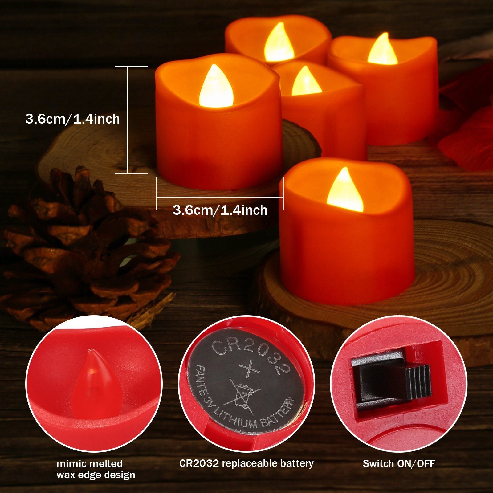 12-Pieces: Amber Yellow LED Tealight Flameless Candles with Timer Indoor Lighting - DailySale