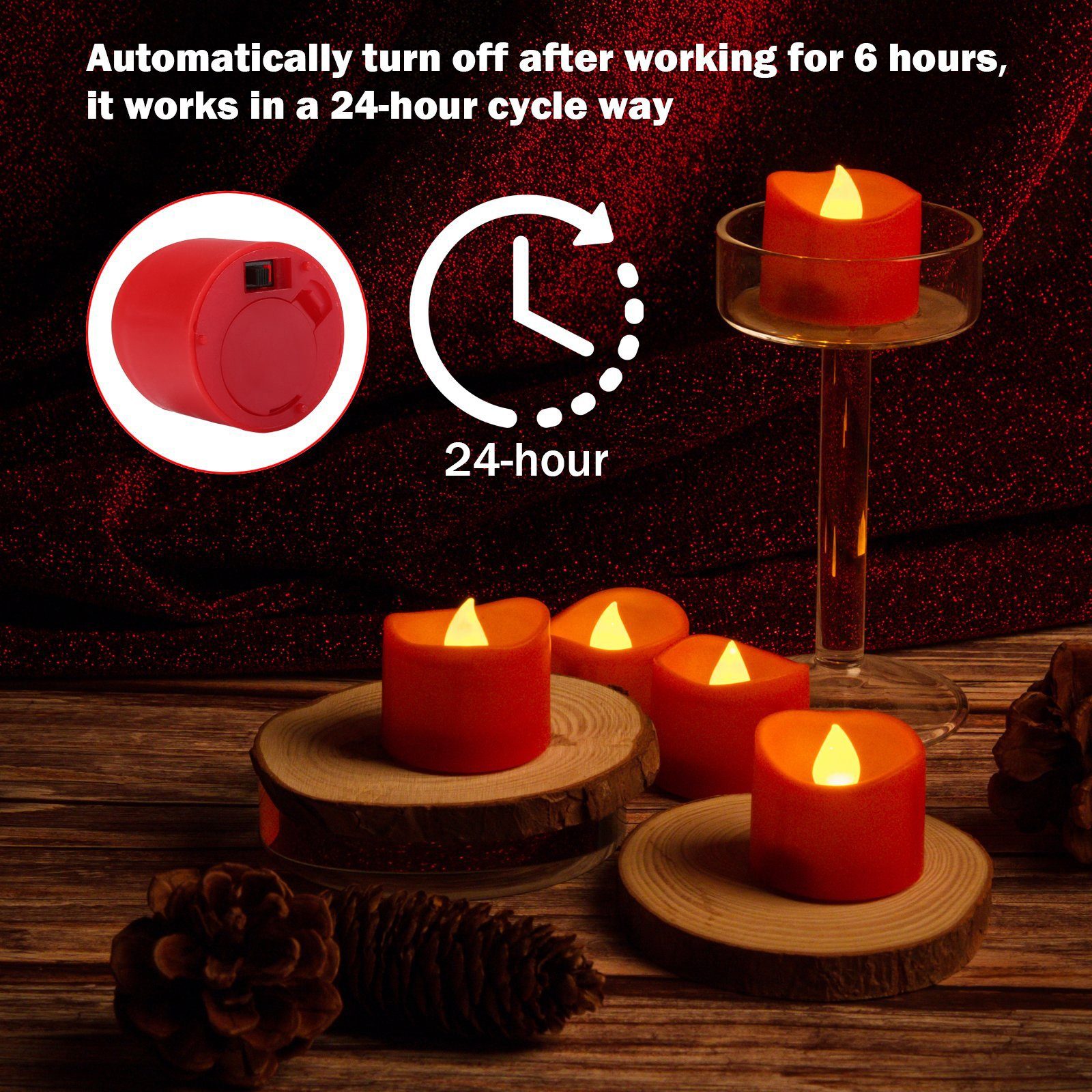 12-Pieces: Amber Yellow LED Tealight Flameless Candles with Timer Indoor Lighting - DailySale