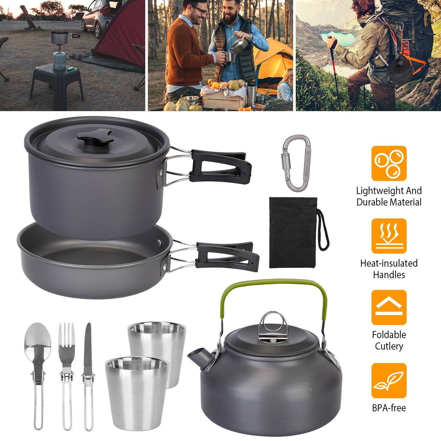 12-Pieces: Camping Cookware Set Sports & Outdoors - DailySale