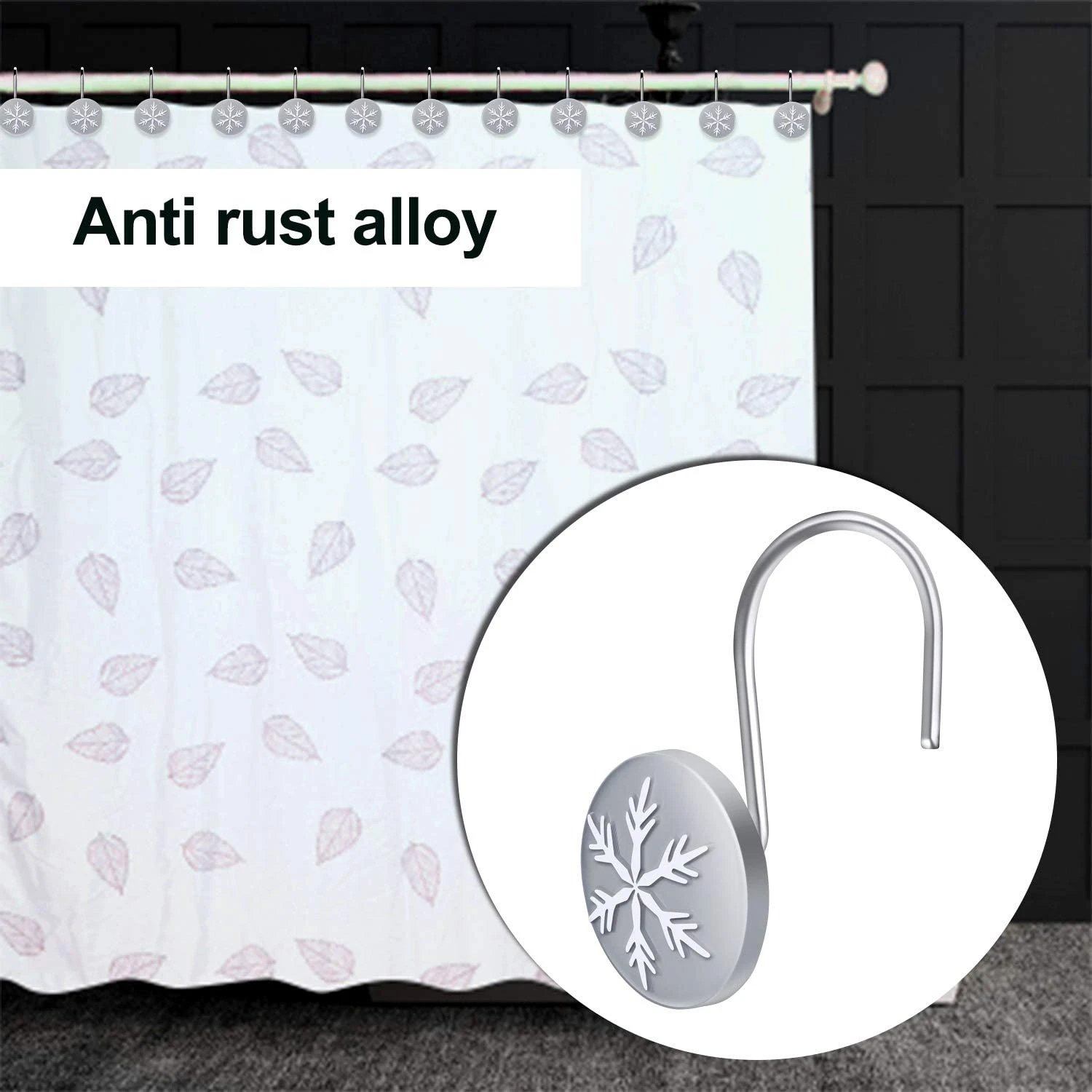 12-Pieces: Christmas Snowflake Anti-Rust Round Shower Curtain Hooks Bath - DailySale