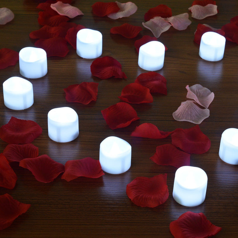 12-Pieces: LED Tealight Candle with 100-Pieces Fake Rose Petals Lighting & Decor - DailySale