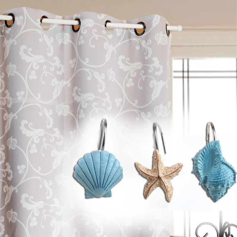 12-Pieces: Seashell Shower Curtain Hooks Bathroom Beach Shell