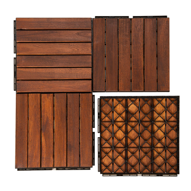 12" x 12" Square Teak Interlocking Deck Tiles Garden & Patio - DailySale