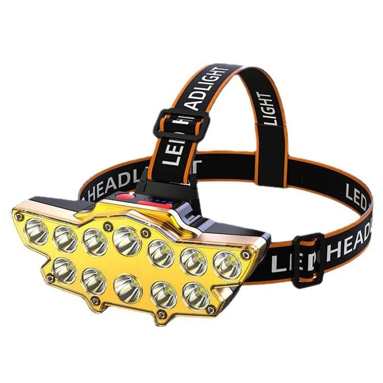 12 x P90 LED Headlamp USB Rechargeable Long Shoot 4 Modes Sports & Outdoors Gold - DailySale