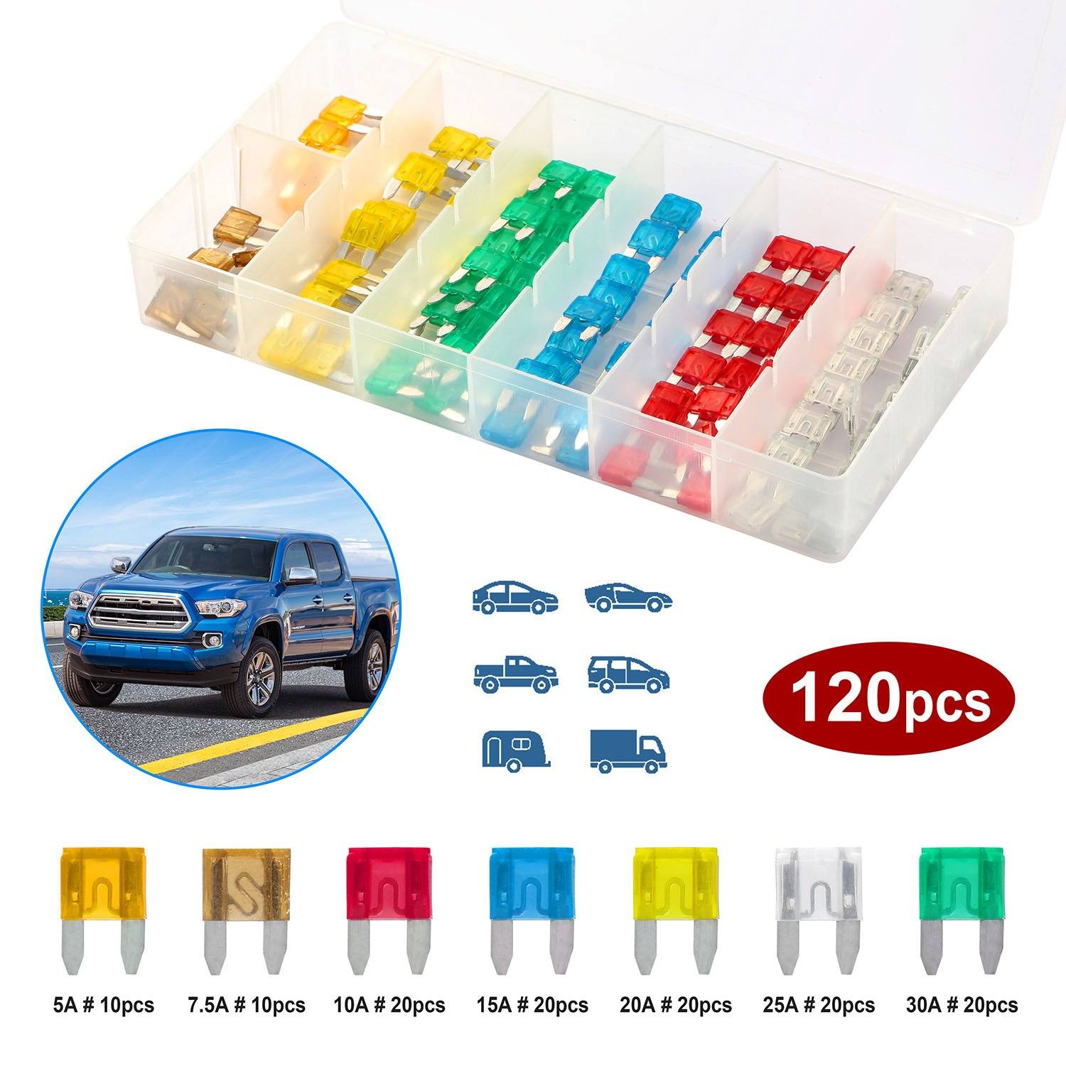 120-Pieces: Mini Auto Blade Fuse Set Automotive - DailySale