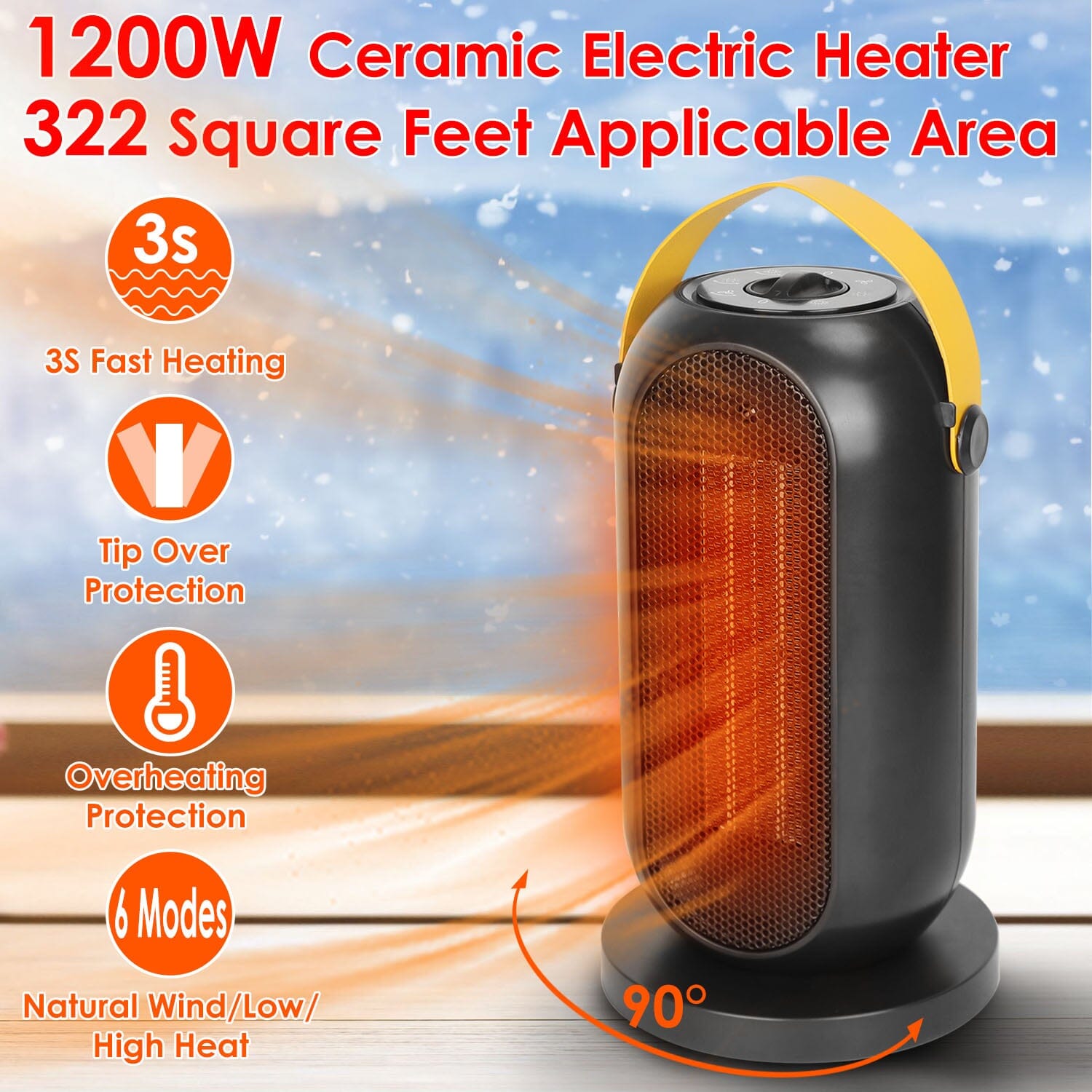 1200W Portable Electric Fan Heater Household Appliances - DailySale