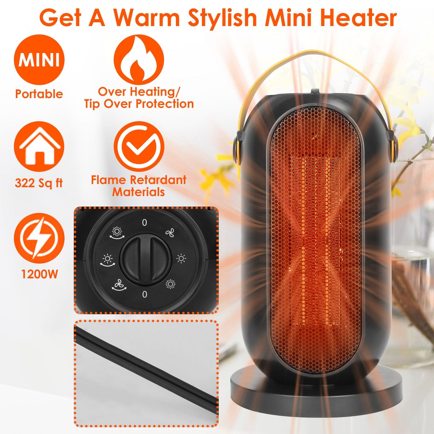 1200W Portable Electric Fan Heater Household Appliances - DailySale