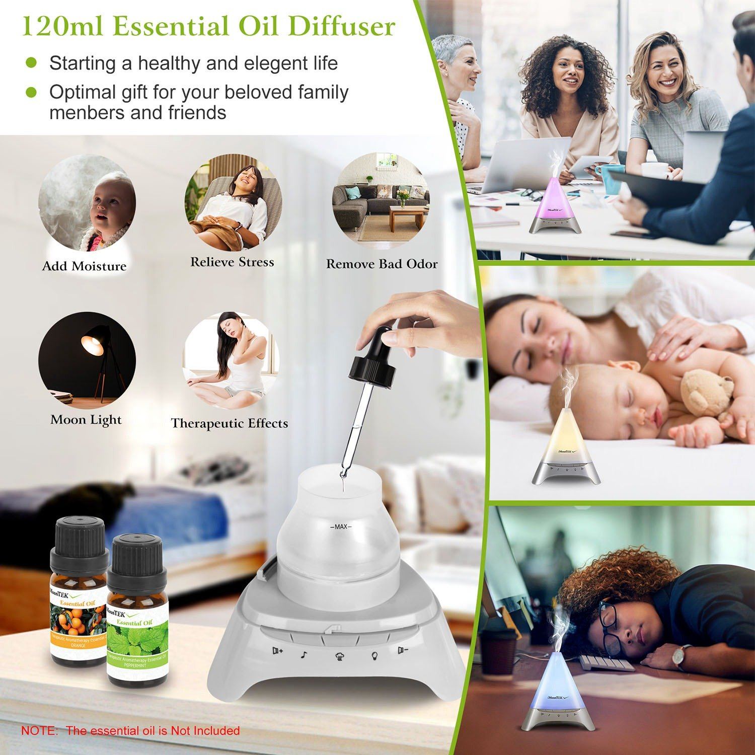 120ml Cool Mist Humidifier Ultrasonic Aroma Essential Oil Diffuser Wellness - DailySale